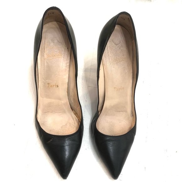 Christian Louboutin Black Leather Pointed Heels Sz 39 1/2 - Picture 7 of 15